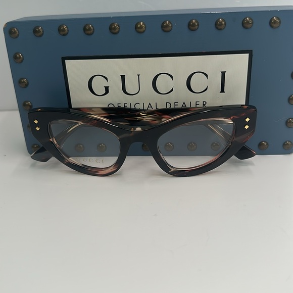 💯- New Authentic Gucci GG1083O 002 havana Cat-eye Logo Sided Glasses - Picture 12 of 17